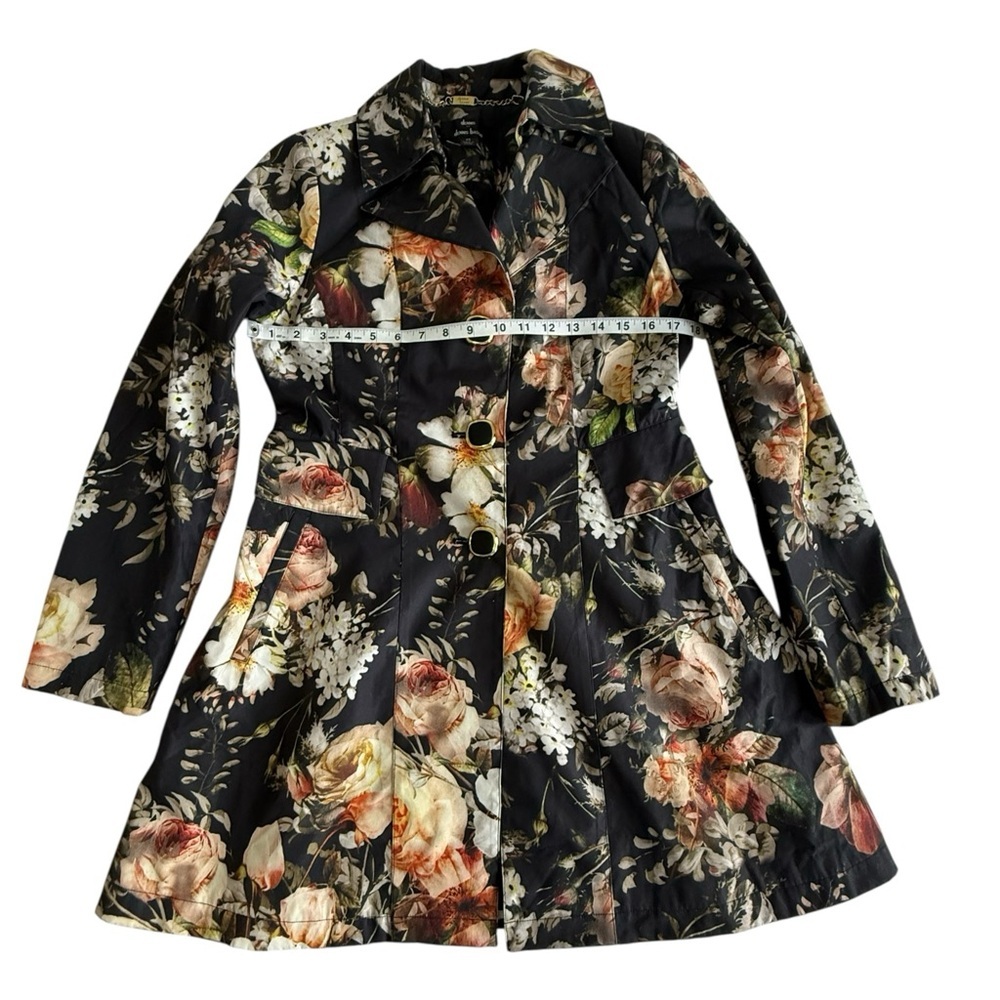 Dennis Basso Floral Print Coat XS Black Romantic Rose Jacket Statement Designer - Picture 7 of 8